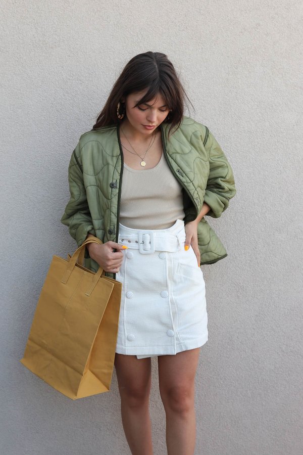 J.O.A. Corduroy Belted Skirt - White J.O.A. Corduroy Belted Skirt - White