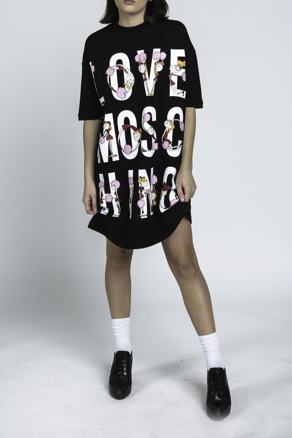 chinese dress ladies Moschino - Printed Heavy Cotton Dress - Black main image 1