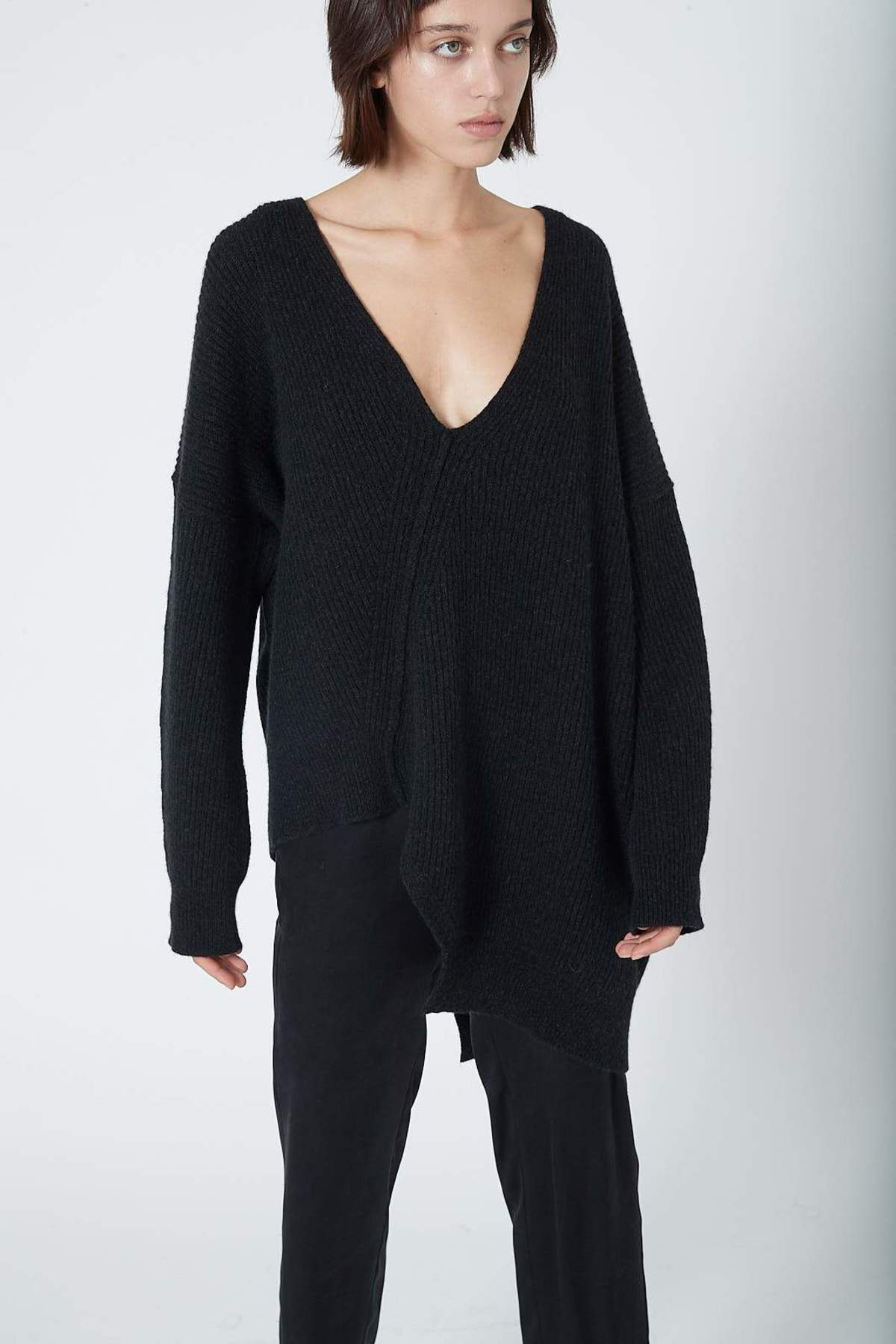 Isabel Benenato Asymmetric V Neck Camel Wool Knit | Garmentory