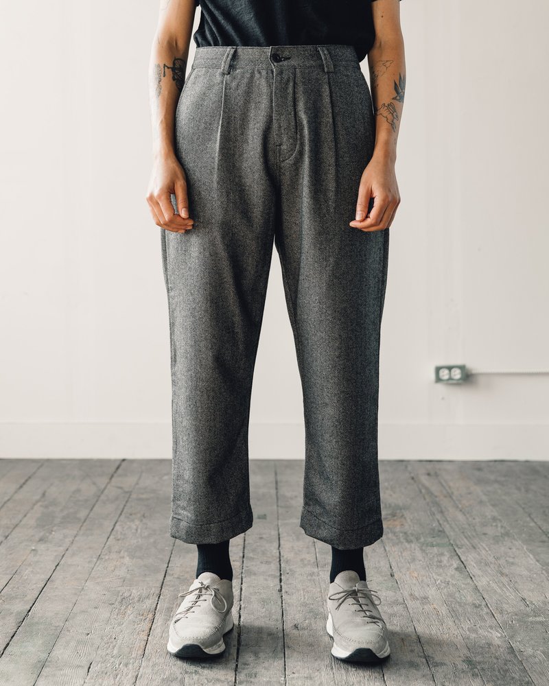evan kinori 黒 pant 32 single pleat wool Single Pleat Pant - Brushed Wool/Cashmere Flannel, Navy