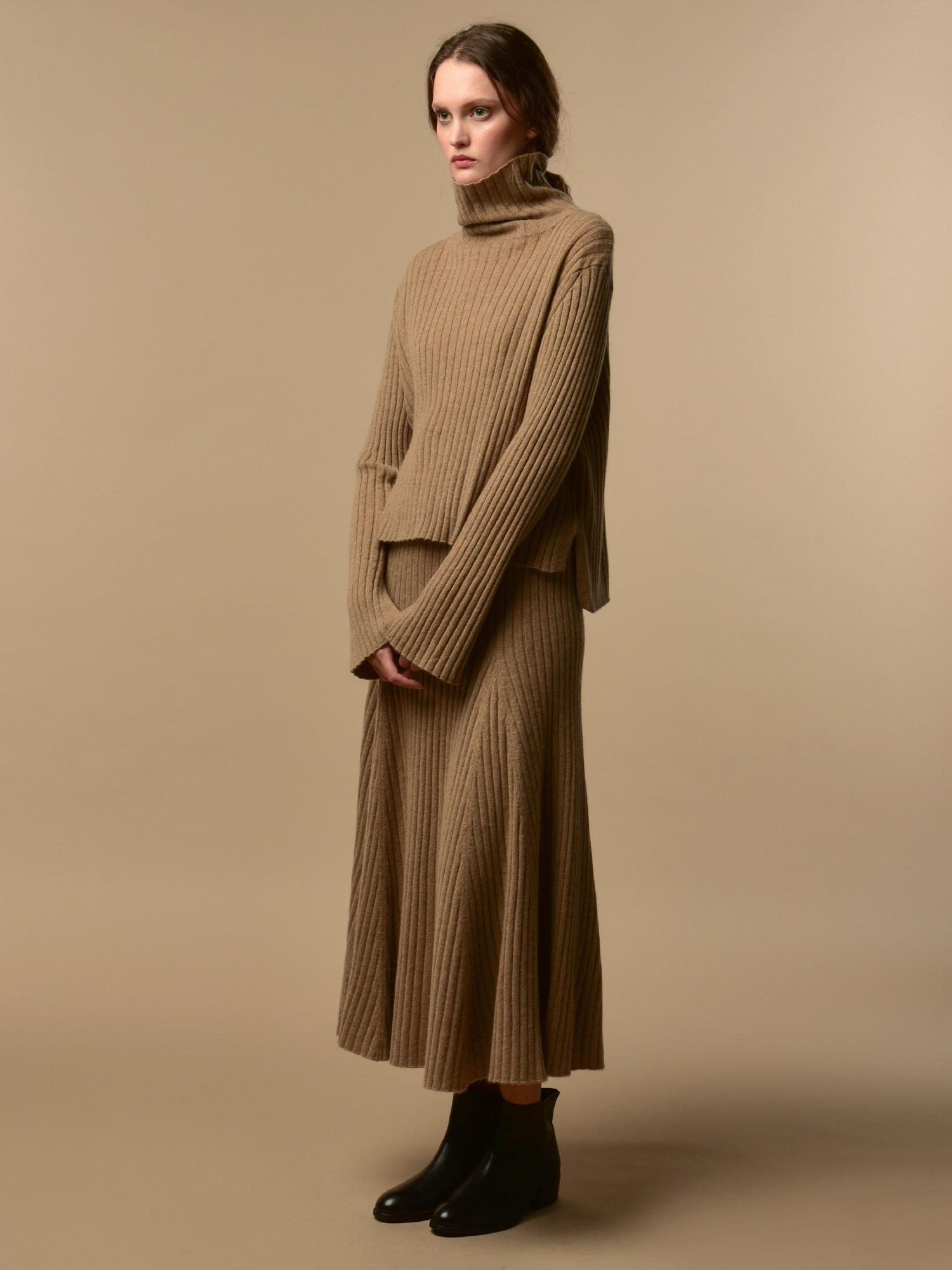 PURE CASHMERE NYC Turtleneck Rib Sweater Dark Beige Garmentory