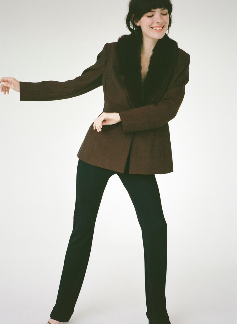 O. La Roche Faux Fur Collared Wool Jacket 