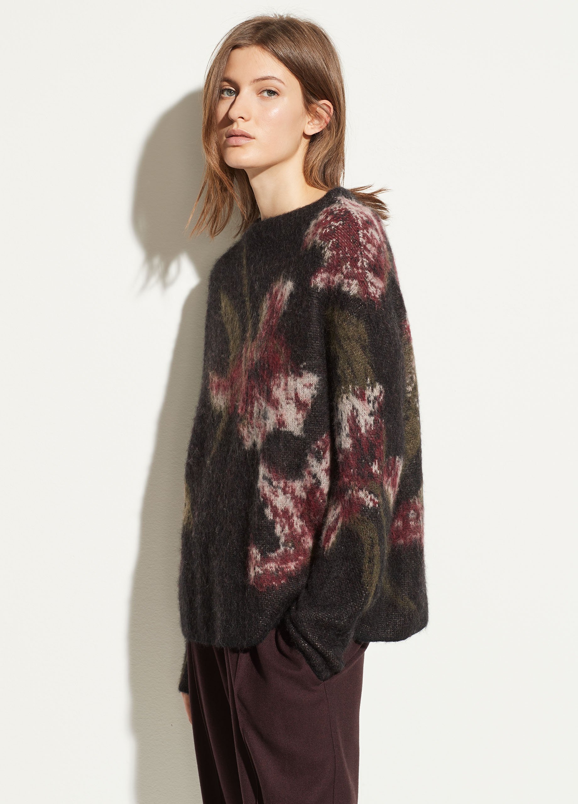 Vince Mohair Floral Funnel Neck Sweater Black/Dahlia Wine Garmentory