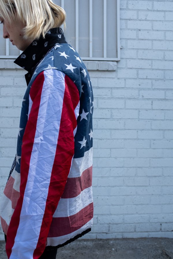 Old Park Reversible Bandana & American Flag Coach Jacket - Black