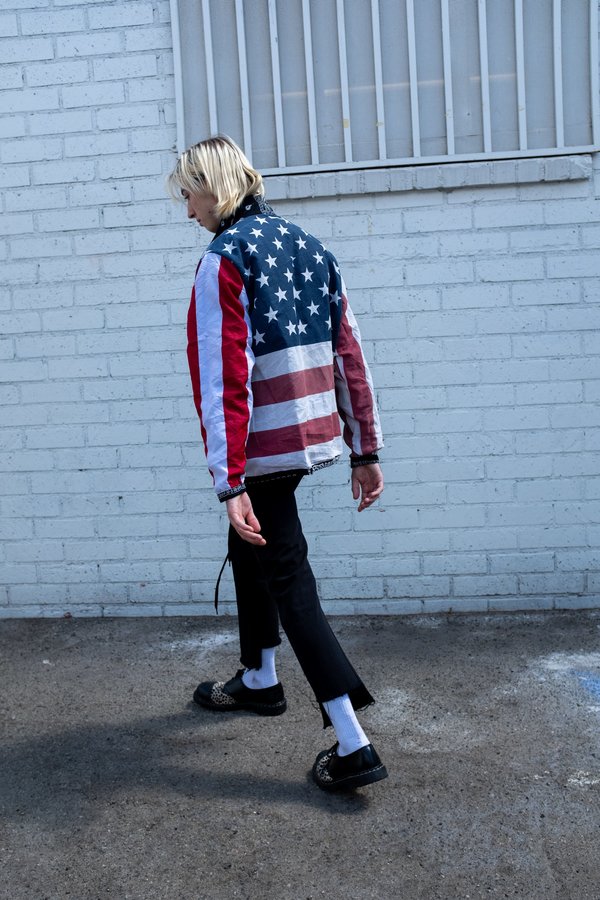 Old Park Reversible Bandana & American Flag Coach Jacket - Black