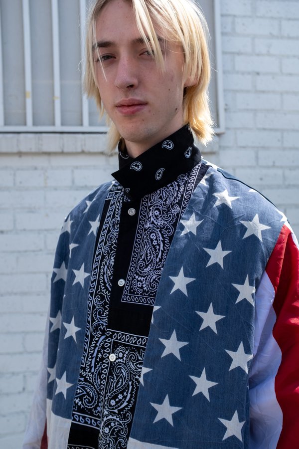 Old Park Reversible Bandana & American Flag Coach Jacket - Black
