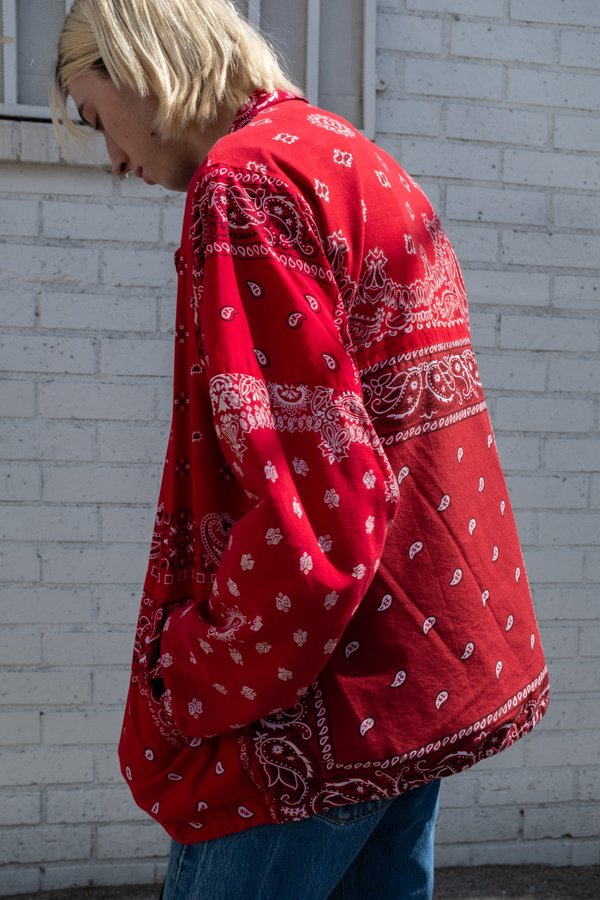 Old Park Reversible Bandana & American Flag Coach Jacket - Red