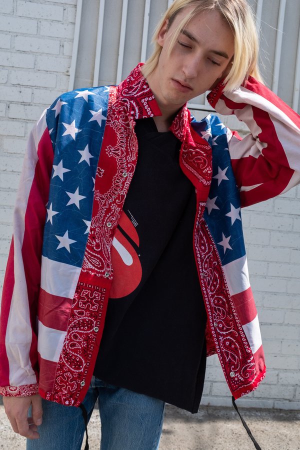 Old Park Reversible Bandana & American Flag Coach Jacket - Red