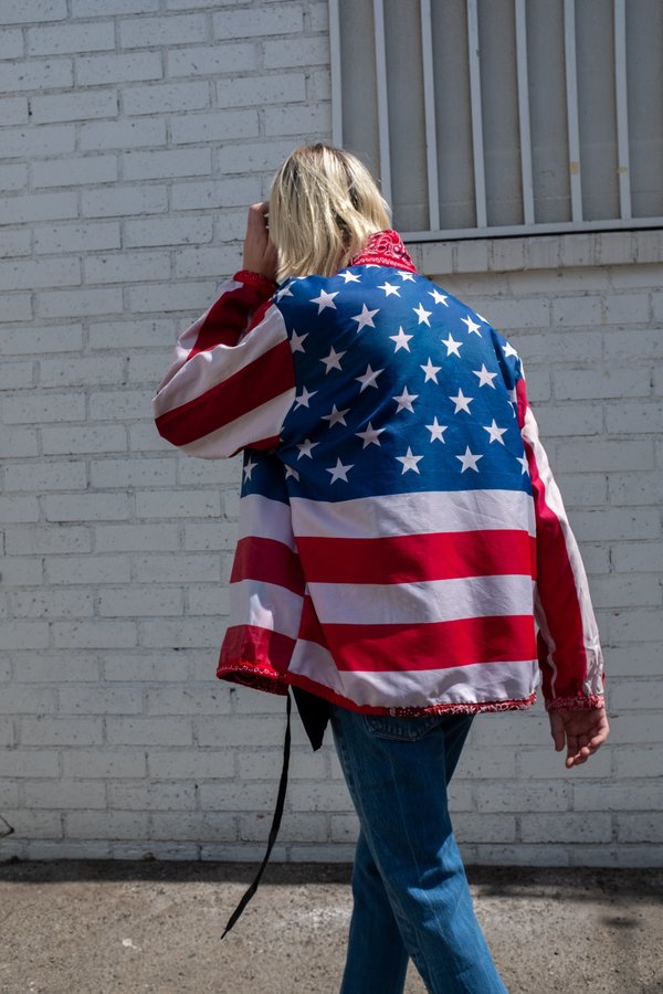 Old Park Reversible Bandana & American Flag Coach Jacket - Red