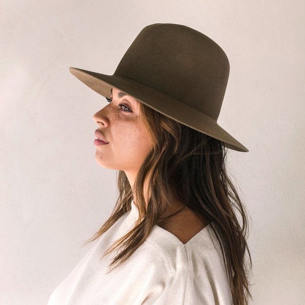 Janessa Leone Wool Flat Top Camel Wide-Brim Hat Janessa Leone Alara Hat Brown JLFW1601 - Free Shipping at  main image 4