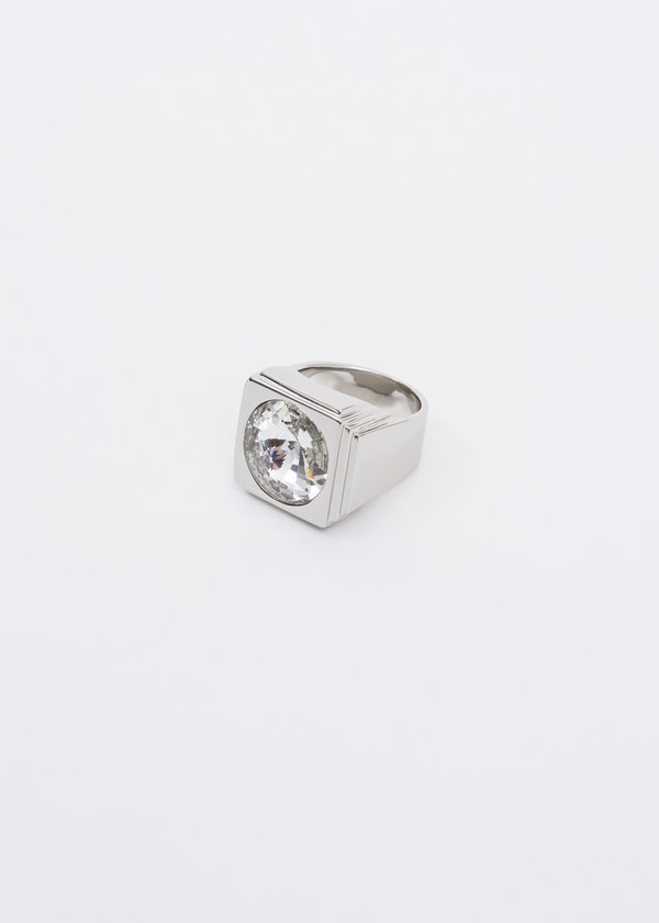 we11done Square Ring with Crystal - Silver | Garmentory