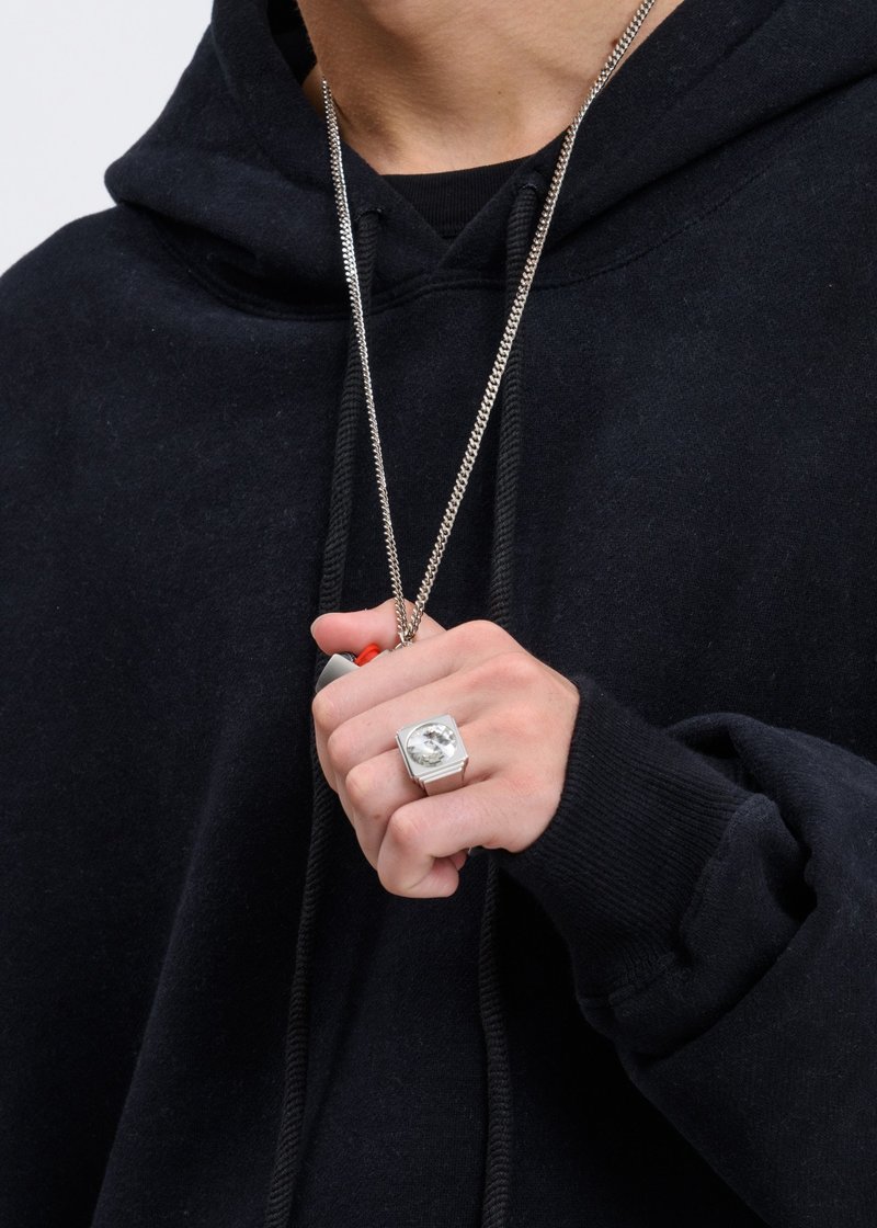 we11done Square Ring with Crystal - Silver | Garmentory