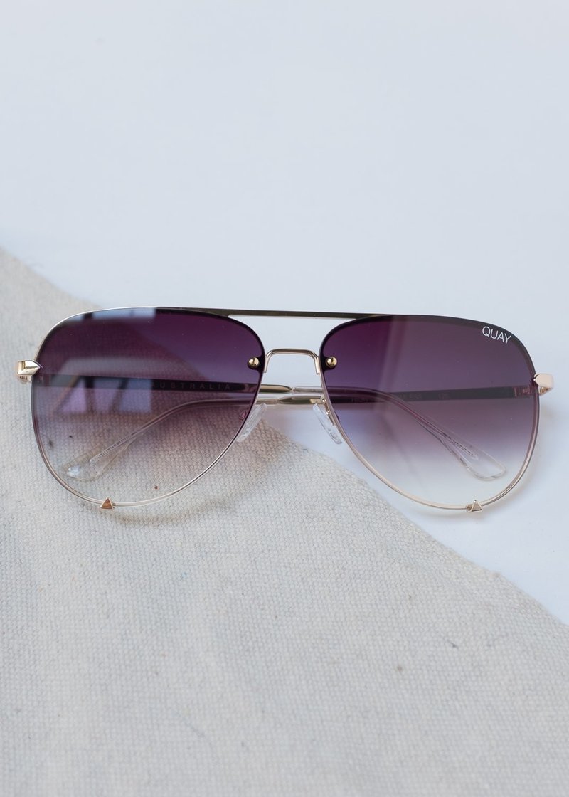 Quay Australia High Key Rimless Sunglasses - Gold | Garmentory display picture 1