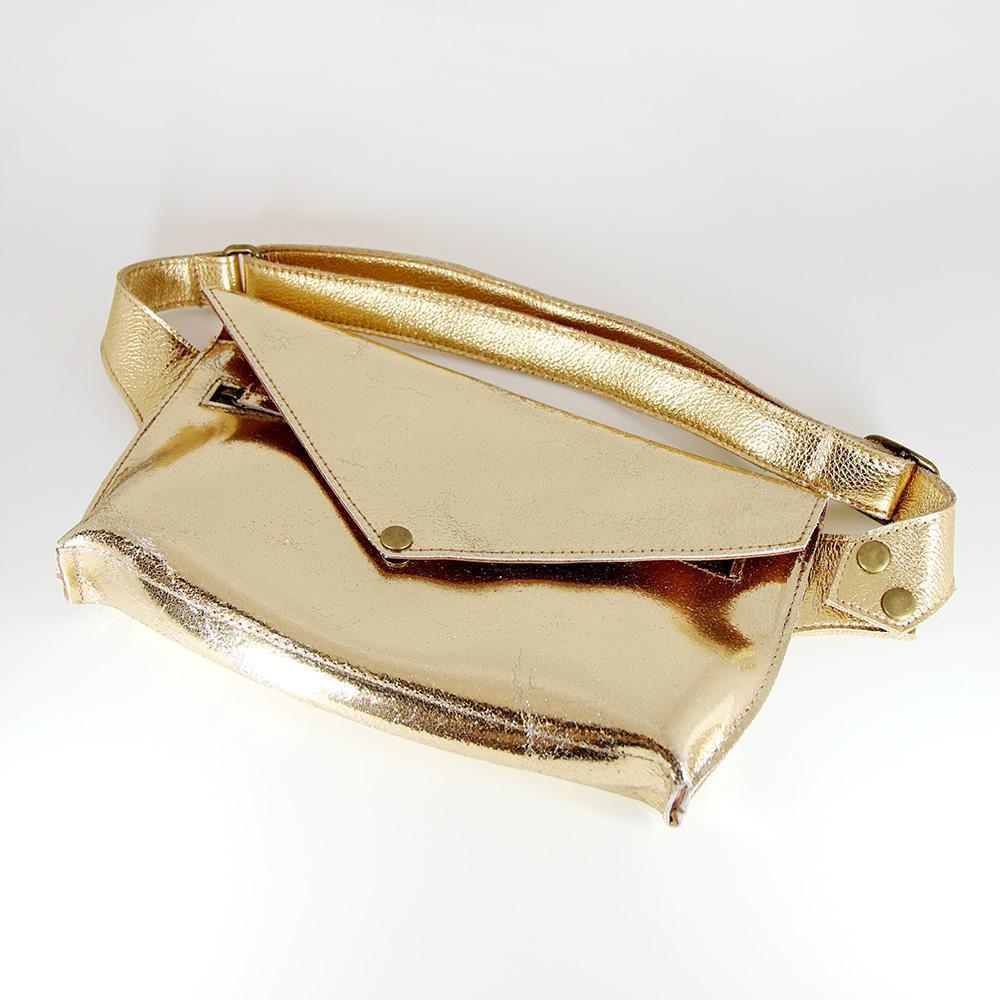 white and gold fanny pack