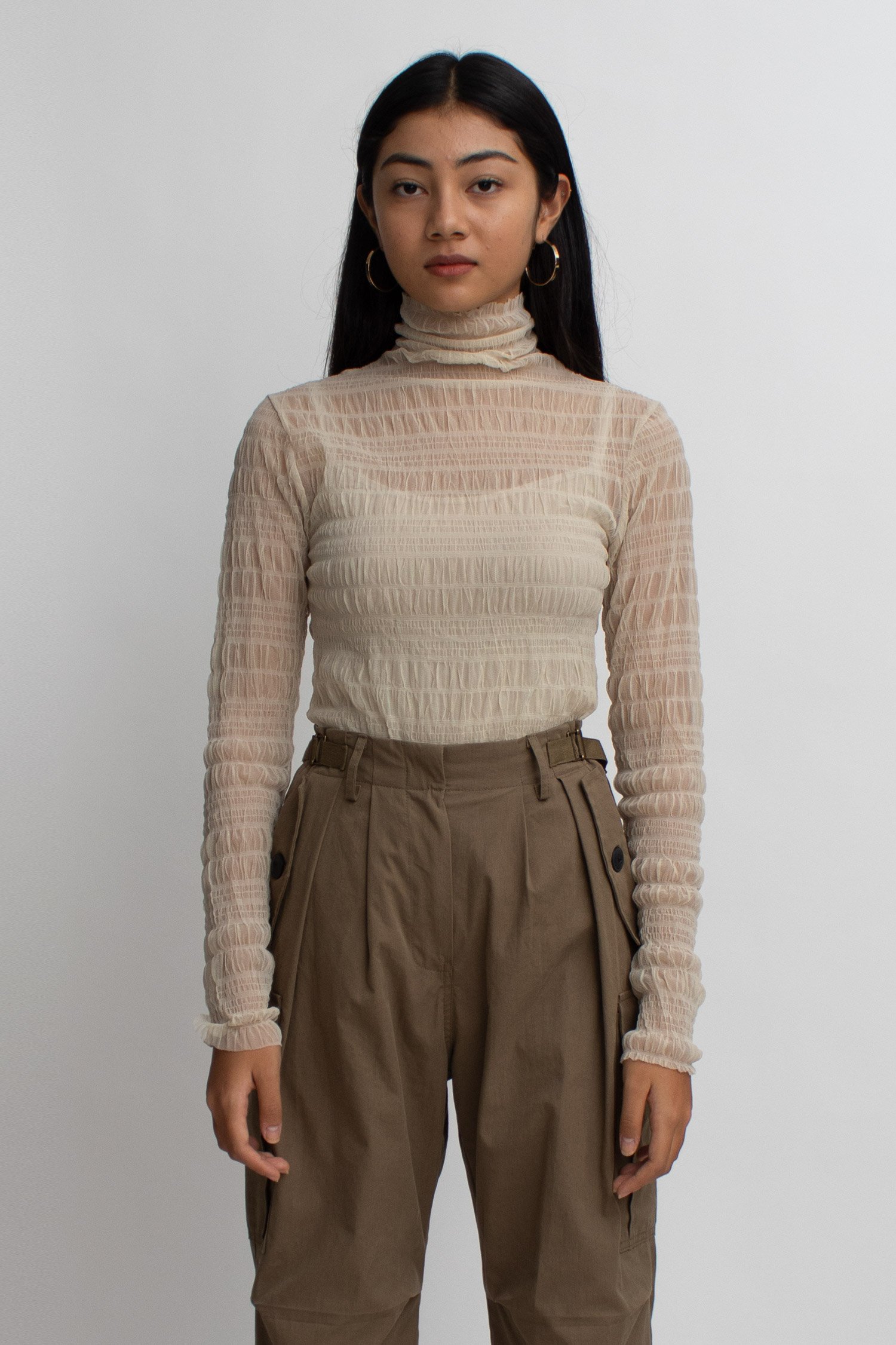 sheer turtleneck top
