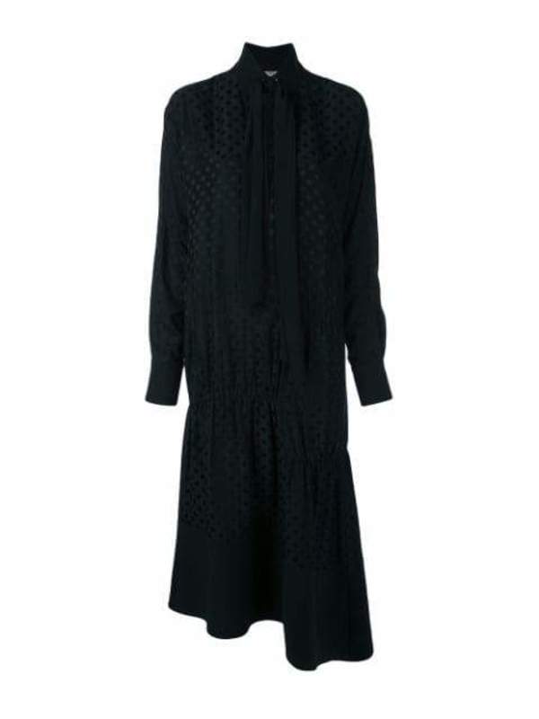 TIBI Dot Jacquard Dolman Tie Neck Panneled Dress - black TIBI Dot Jacquard Dolman Tie Neck Panneled Dress - black