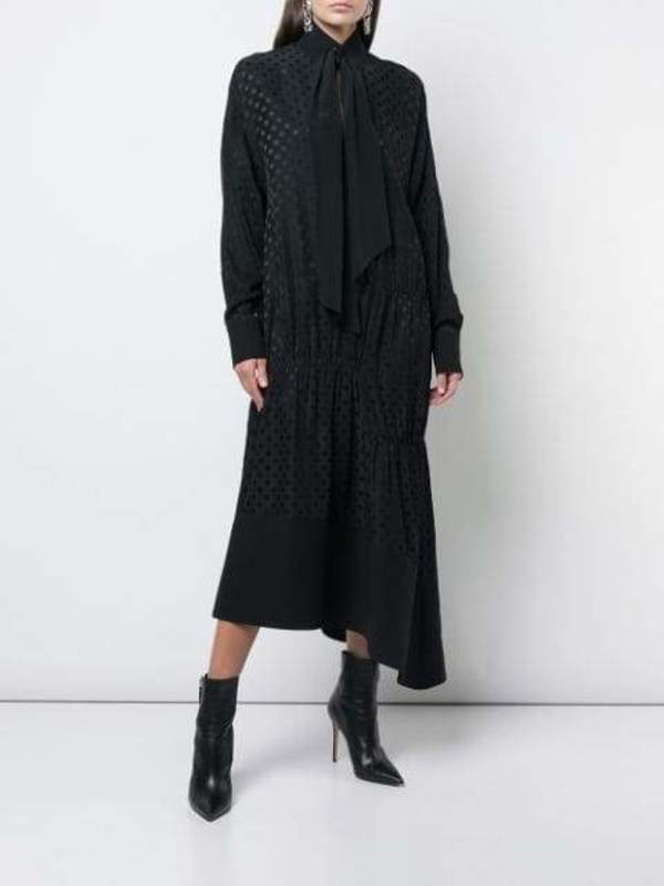 TIBI Dot Jacquard Dolman Tie Neck Panneled Dress - black TIBI Dot Jacquard Dolman Tie Neck Panneled Dress - black