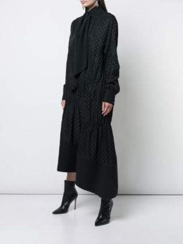 TIBI Dot Jacquard Dolman Tie Neck Panneled Dress - black TIBI Dot Jacquard Dolman Tie Neck Panneled Dress - black