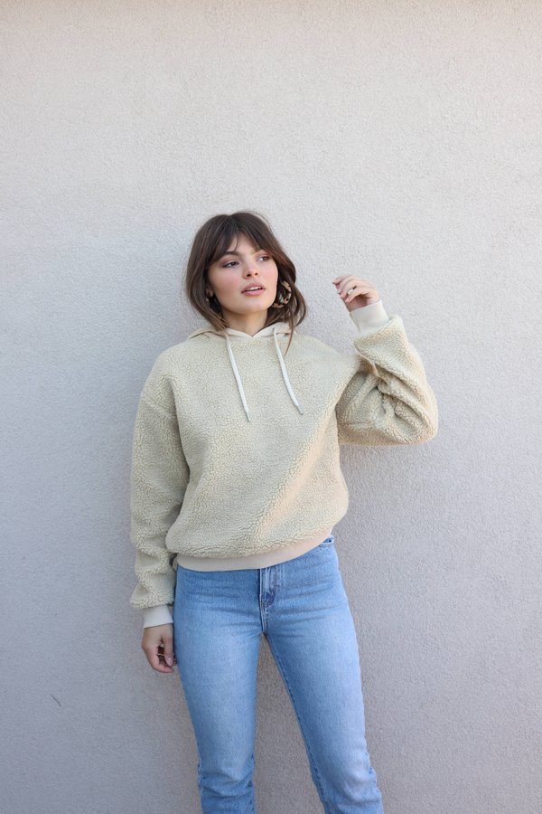 Fuzzy Hooded Sweater - Taupe | Garmentory