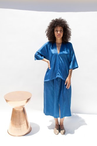 Miranda Bennett Muse Top, Silk Charmeuse in Indigo Miranda Bennett Muse Top, Silk Charmeuse in Indigo