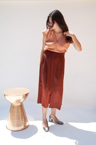 Miranda Bennett Paper Bag Skirt, Silk Charmeuse in Claret Miranda Bennett Paper Bag Skirt, Silk Charmeuse in Claret