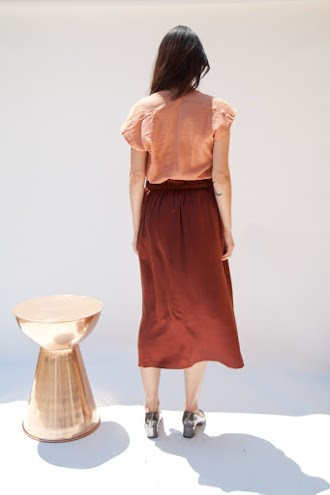 Miranda Bennett Paper Bag Skirt, Silk Charmeuse in Claret Miranda Bennett Paper Bag Skirt, Silk Charmeuse in Claret
