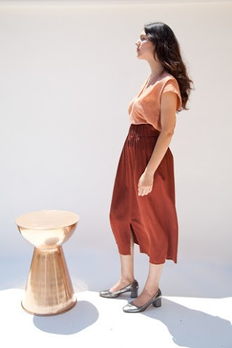 Miranda Bennett Paper Bag Skirt, Silk Charmeuse in Claret Miranda Bennett Paper Bag Skirt, Silk Charmeuse in Claret