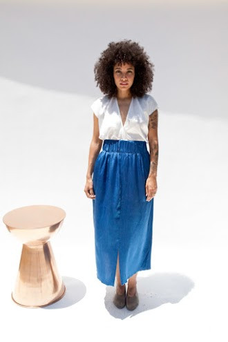 Miranda Bennett Paper Bag Skirt, Silk Charmeuse in Indigo Miranda Bennett Paper Bag Skirt, Silk Charmeuse in Indigo