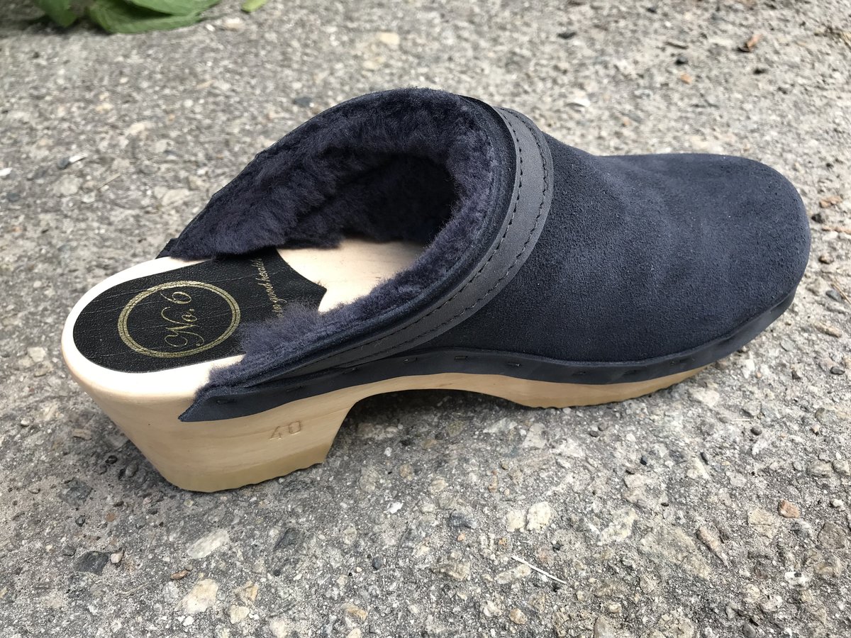 No.6 Dakota Shearling Clog Navy Suede Garmentory