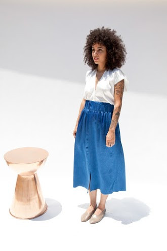 Miranda Bennett Paper Bag Skirt, Silk Charmeuse in Indigo Miranda Bennett Paper Bag Skirt, Silk Charmeuse in Indigo