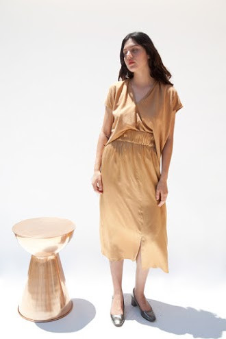 Miranda Bennett Paper Bag Skirt, Silk Charmeuse in Sand Miranda Bennett Paper Bag Skirt, Silk Charmeuse in Sand