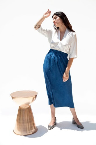 Miranda Bennett Paper Bag Skirt, Silk Noil in Indigo Miranda Bennett Paper Bag Skirt, Silk Noil in Indigo