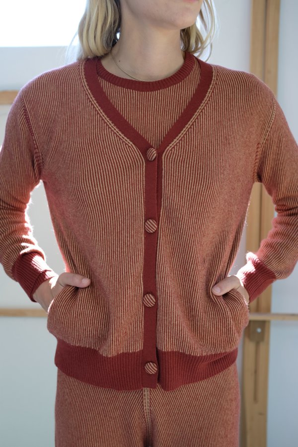 Beklina Cashmere Ribbed Cardigan - Rust/Gold Beklina Cashmere Ribbed Cardigan - Rust/Gold