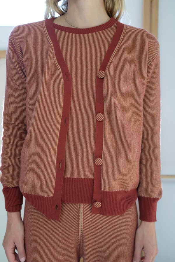 Beklina Cashmere Ribbed Cardigan - Rust/Gold Beklina Cashmere Ribbed Cardigan - Rust/Gold
