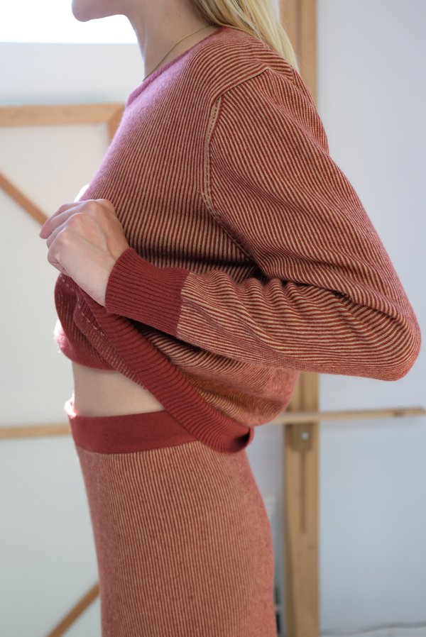 Beklina Cashmere Ribbed Crew Sweater - Rust/Gold Beklina Cashmere Ribbed Crew Sweater - Rust/Gold