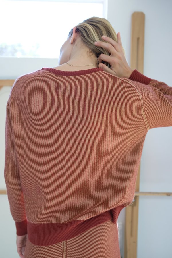 Beklina Cashmere Ribbed Crew Sweater - Rust/Gold Beklina Cashmere Ribbed Crew Sweater - Rust/Gold