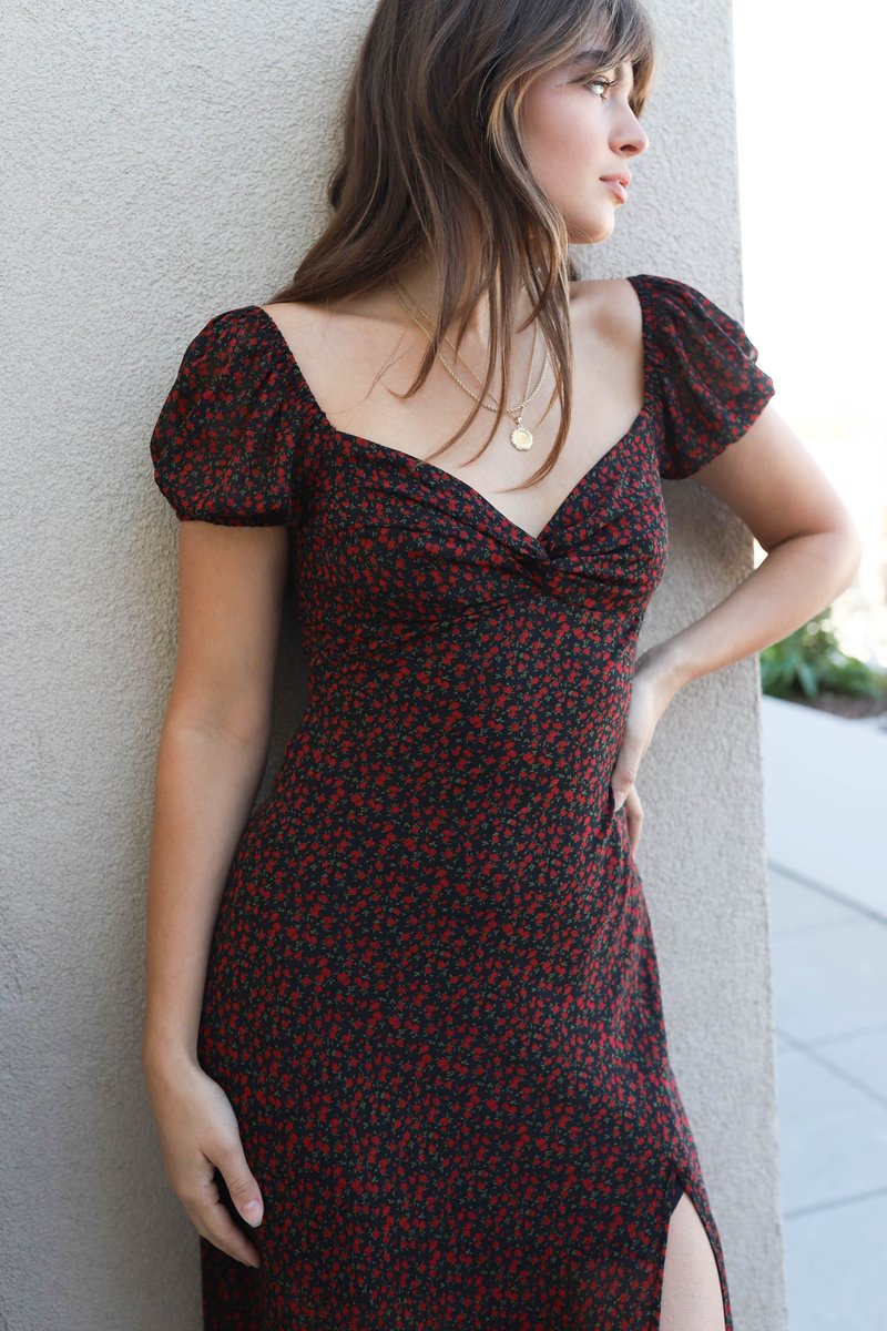 Cotton Candy LA Slit Maxi Dress - Black Rose Print | Garmentory