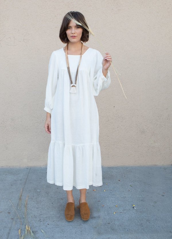 graison floral linen voile day dress Roxie Dress Cotton Voile in Gilded Flora White Gold| Jude Connally