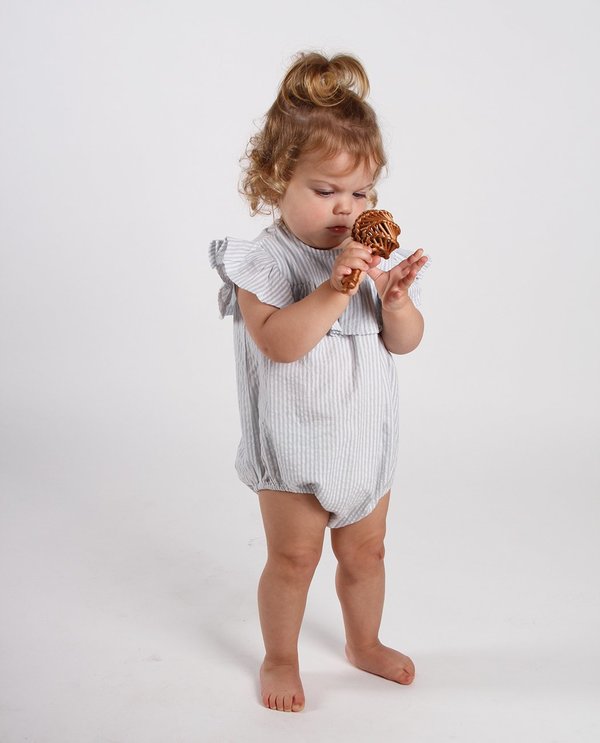 KIDS Feather Drum FRILL ONESIE - BLUE PINSTRIPE SEERSUCKER KIDS Feather Drum FRILL ONESIE - BLUE PINSTRIPE SEERSUCKER