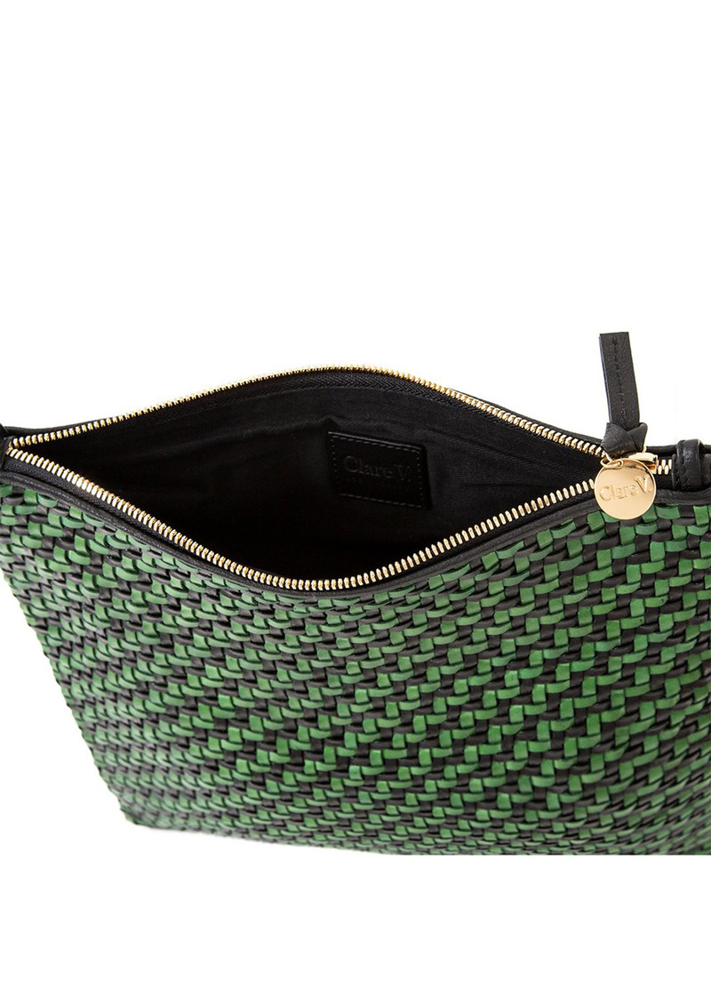 Clare V | Foldover Clutch - Black/Green Woven Zig Zag