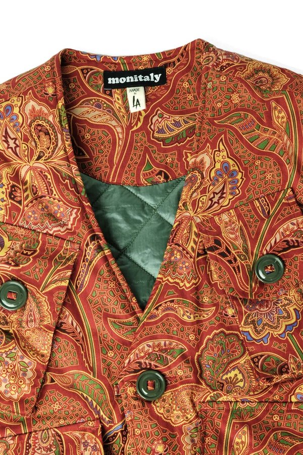 Monitaly Military Vest Type-C - Red Paisley Flower Print | Garmentory