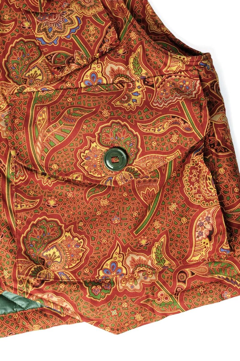 Monitaly Military Vest Type-C - Red Paisley Flower Print | Garmentory