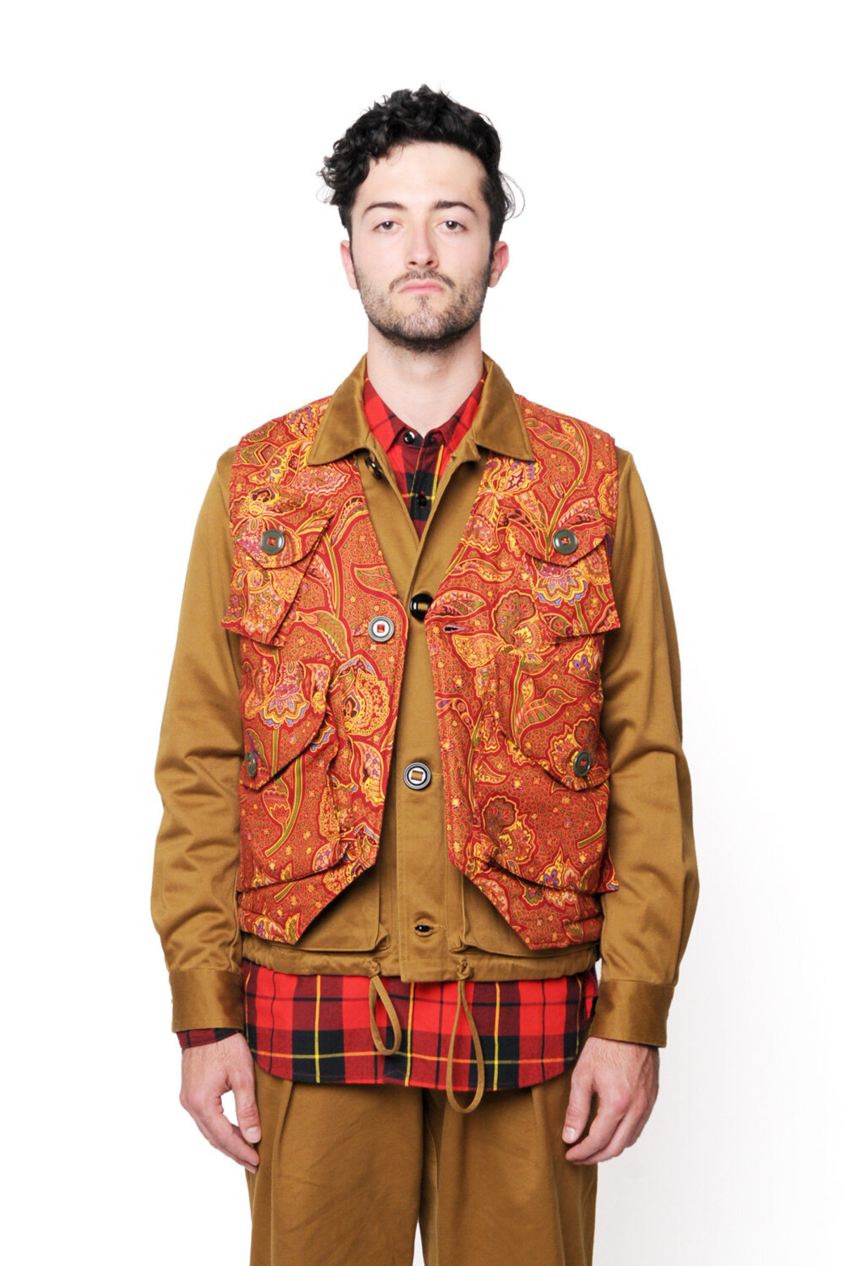 トップス monitaly military vest typeC38 Monitaly Military Vest Type-C - Red Paisley Flower Print | Garmentory