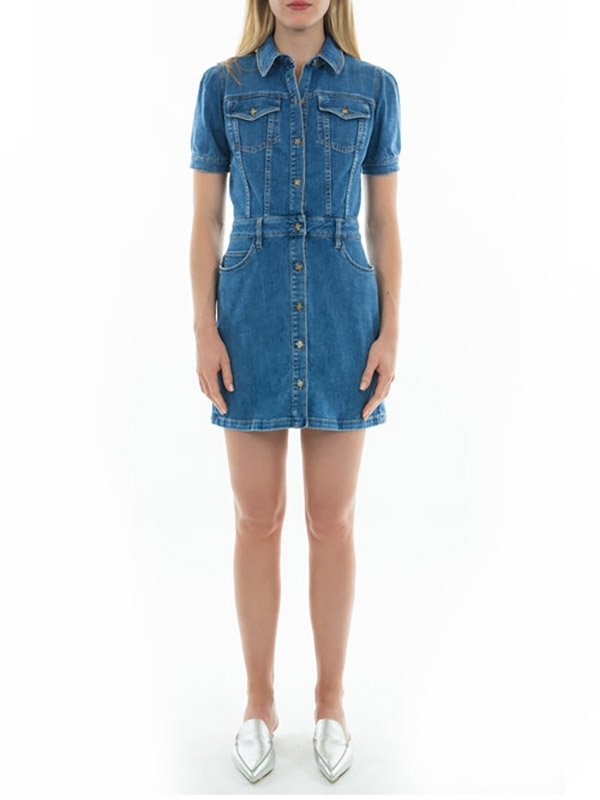Short Sleeve Denim Mini Dress 