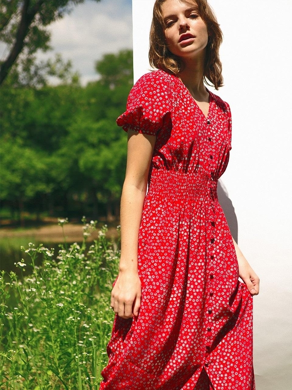 fitted lace wedding dress Baby Girls Red Floral Hand Smocked Princess Dress – PHLONA main image 0