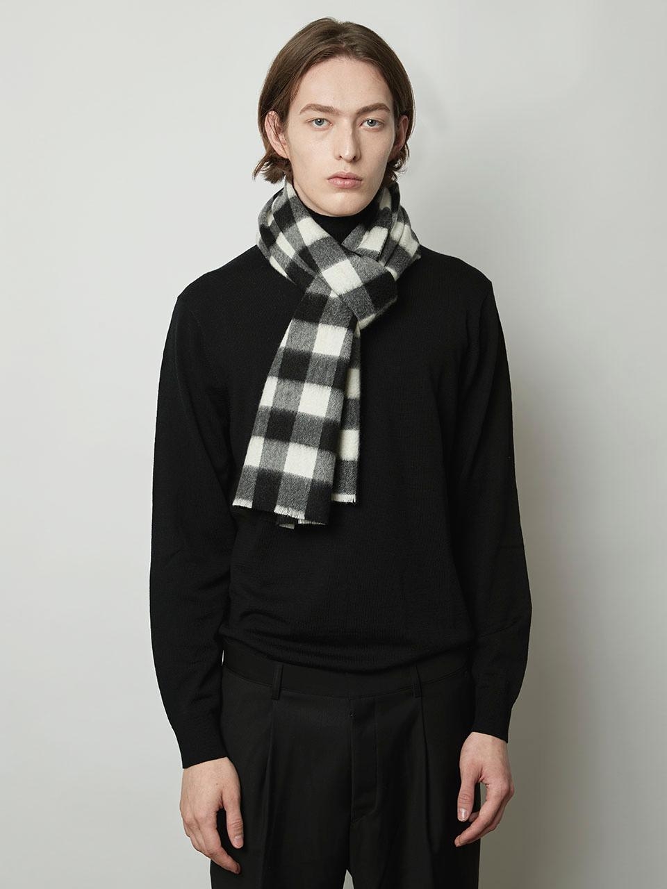 MADGOAT Gingham Check Cashmere Muffler Black/White Garmentory