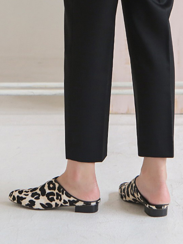 white leopard mules