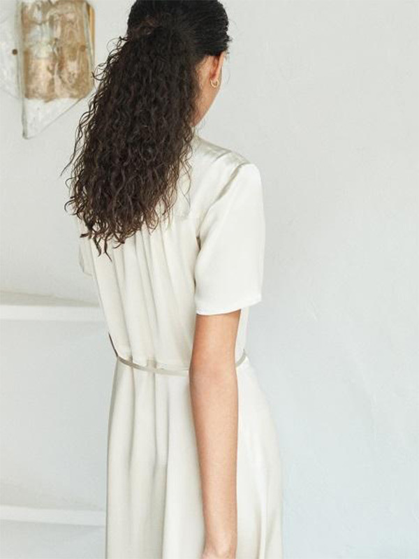 princess polly baby blue dress ASOS DESIGN relaxed fit open neck satin shirt in beige main image 0