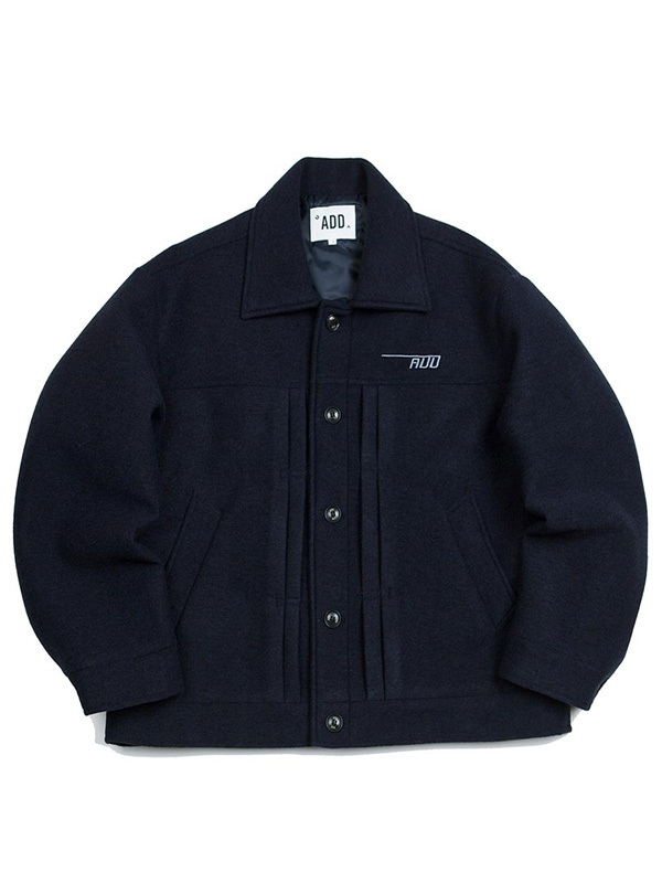 ADD Seoul Neoprene Pin Tuck Wool Jacket - Navy | Garmentory