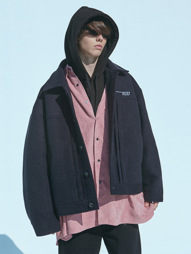 ADD Seoul Neoprene Pin Tuck Wool Jacket - Navy | Garmentory